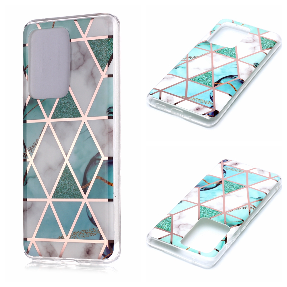 

Marble Pattern Rose Gold Plated IMD TPU Phone Shell for Samsung Galaxy S20 Ultra - White / Cyan, Galaxy S20 Ultra