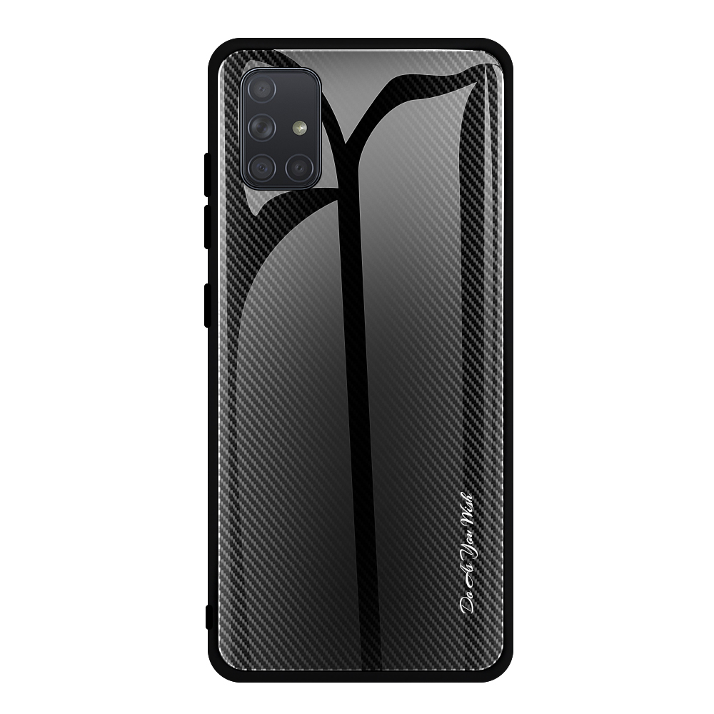 

Текстура Углеродного Волокна Стекло Обратно + TPU Гибридный Чехол Для Samsung Galaxy A71 - Чернить, Galaxy A71 4G