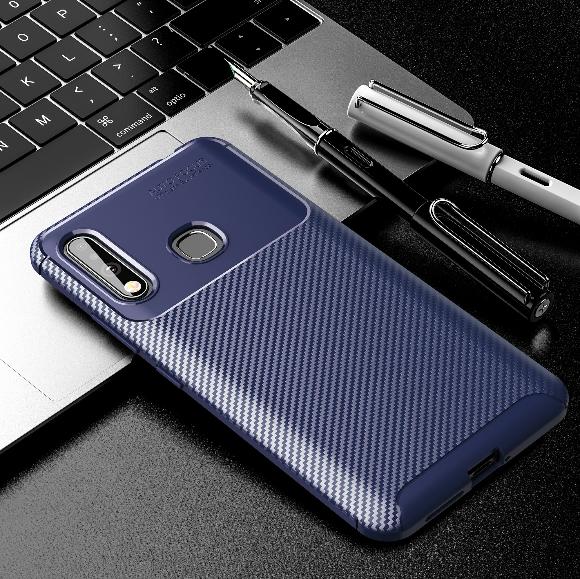 

Drop Resistant Carbon Fiber TPU Back Case for Samsung Galaxy A70e - Blue, Galaxy A70e