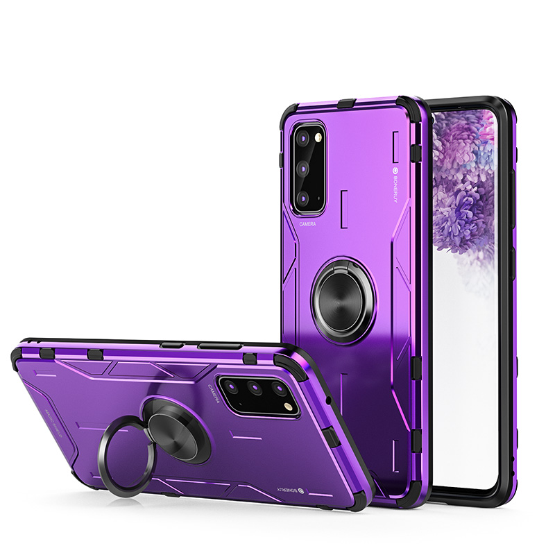

Drop-proof Kickstand Metal Silicone Combo Shell for Samsung Galaxy S20 - Purple, Galaxy S20