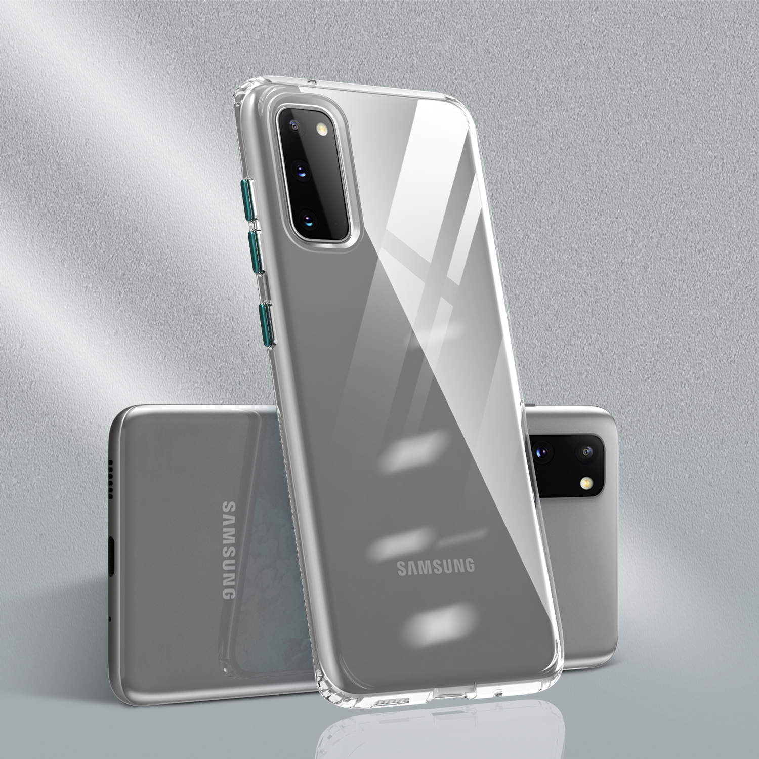 

Прозрачный Ударопрочный Мягкий Телефон TPU Для Samsung Galaxy S20 - Зеленая Кнопка, Galaxy S20