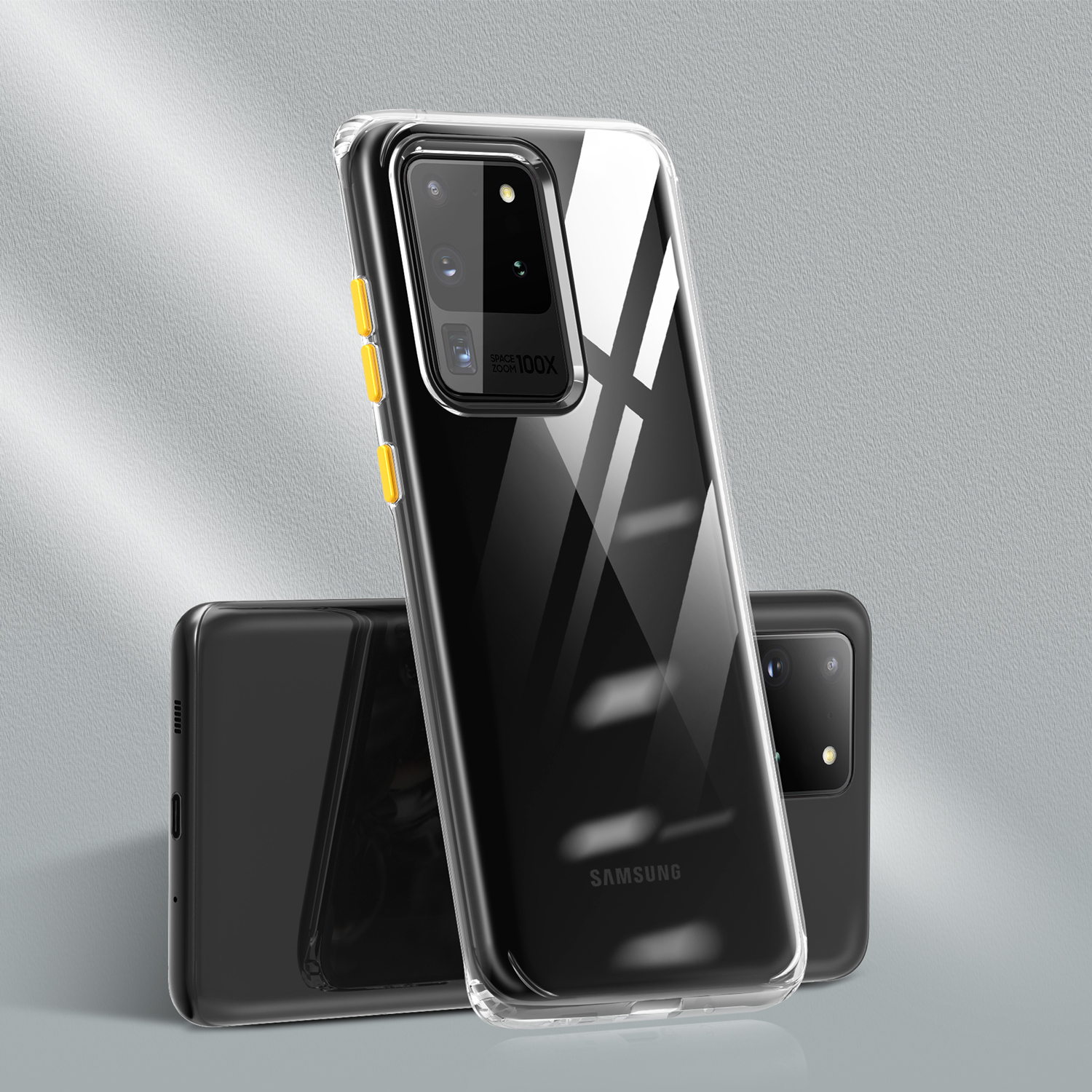 

Прозрачный Ударопрочный Мягкий TPU Задняя Оболочка Для Samsung Galaxy S20 Ultra - Желтая Кнопка, Galaxy S20 Ultra
