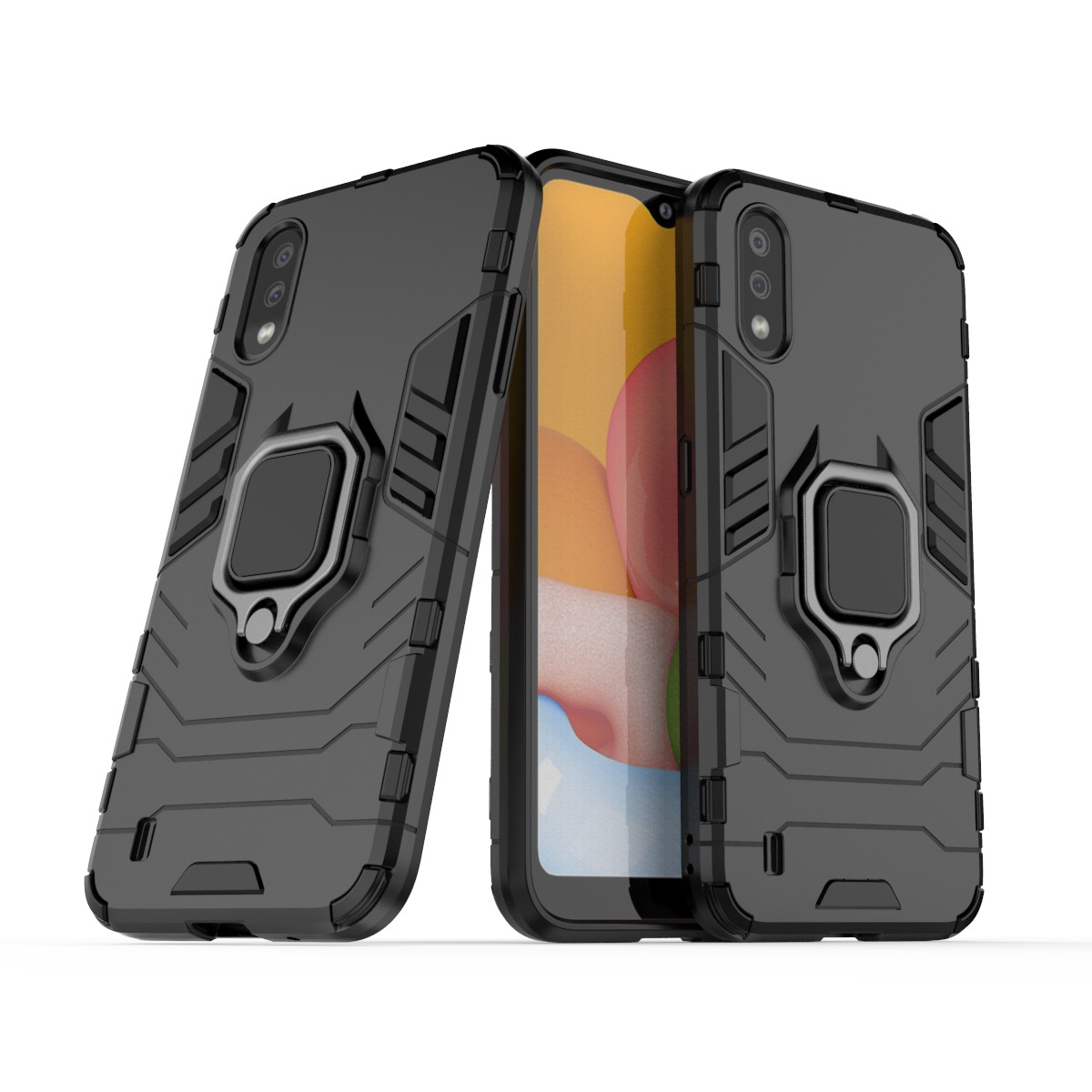 

With Ring Holder Kickstand PC TPU Shell for Samsung Galaxy A01 - Black, Galaxy A01