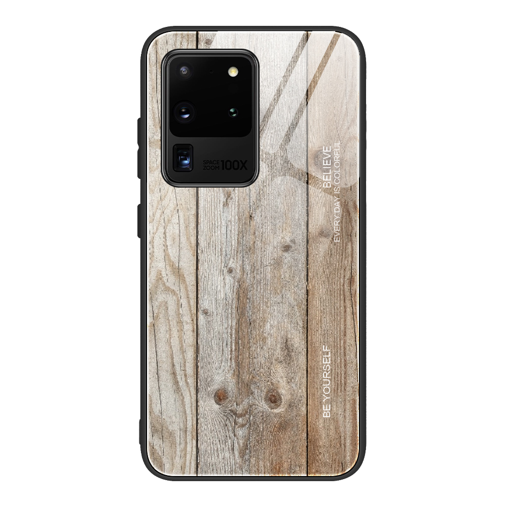 

Wooden Surface TPU+Tempered Glass Casing for Samsung Galaxy S20 - Grey, Galaxy S20