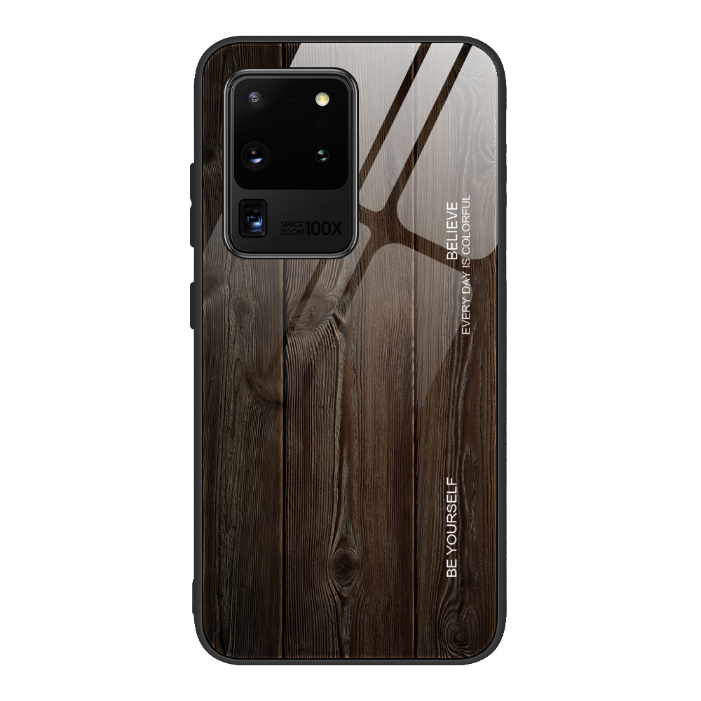 

Wooden Surface TPU+Tempered Glass Casing for Samsung Galaxy S20 - Black, Galaxy S20