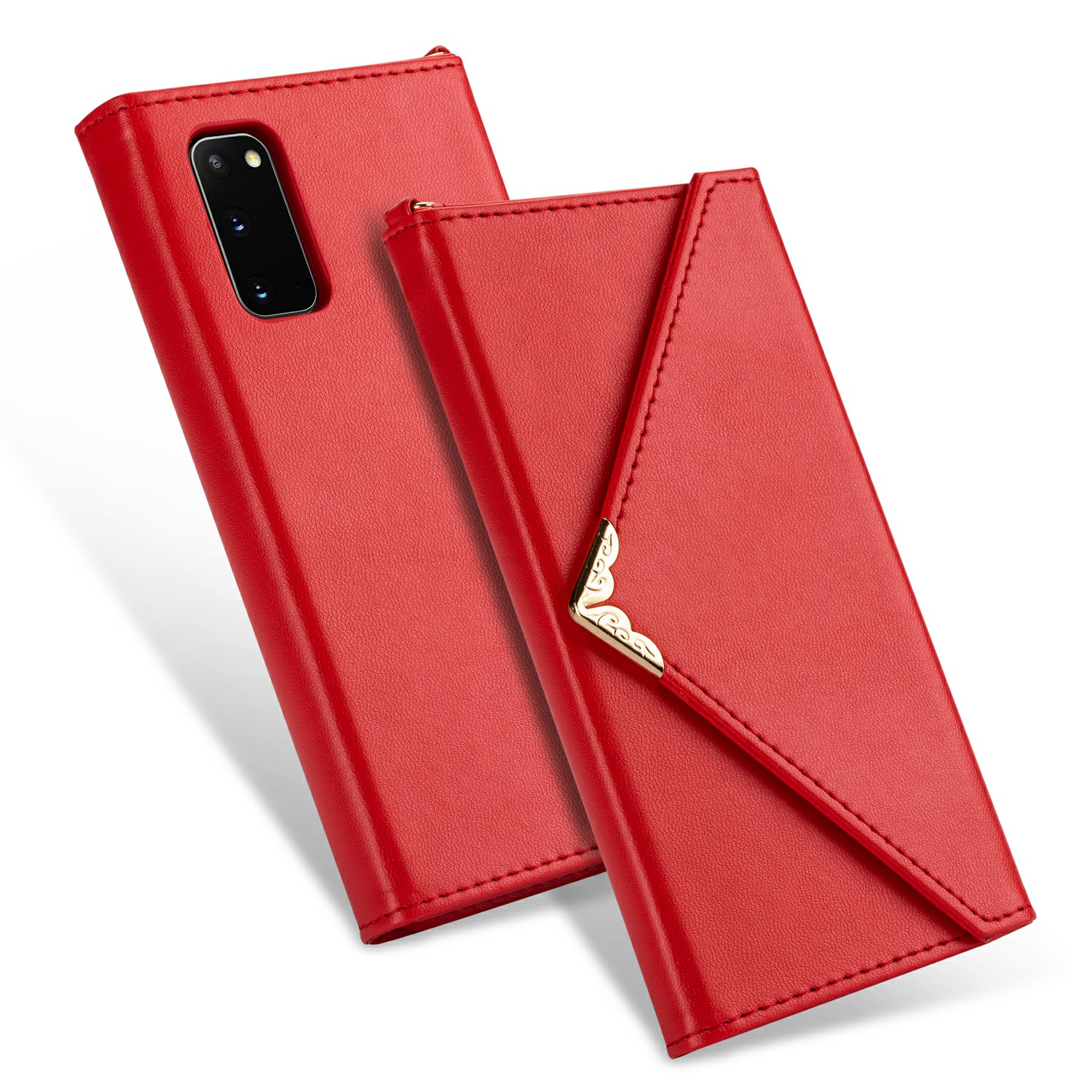 

Стиль Конверта Кошелька Кожаный Корпус С Тарелкой Для Samsung Galaxy S20 - Красный, Galaxy S20
