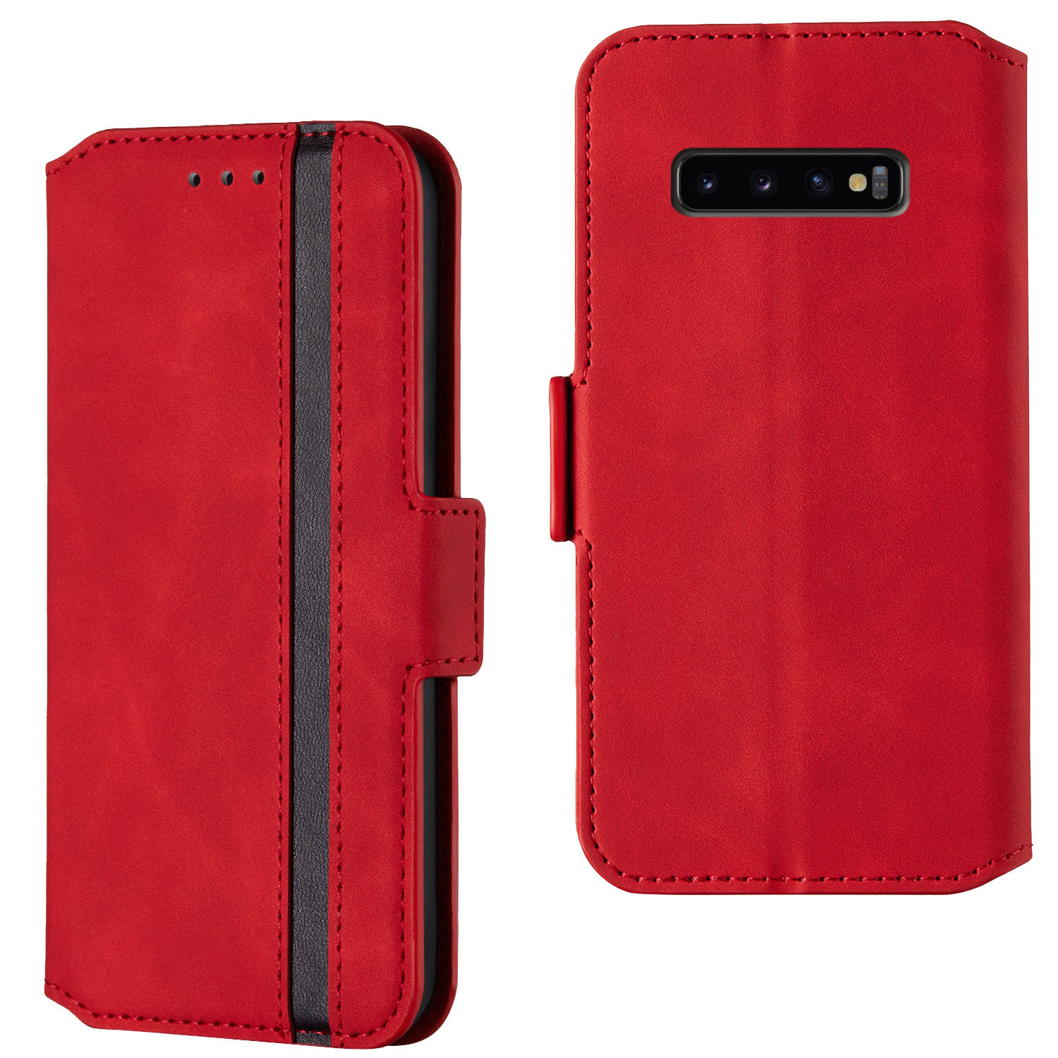 

Splicing Matte Leather Case Retro Style Phone Cover with Card Slots for Samsung Galaxy S10 Plus - Red, Galaxy S10 Plus