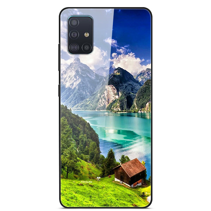 

Pattern Printing Glass + TPU + ПК Комбо Защитный Чехол Для Samsung Galaxy A51 - Гора И Река, Galaxy A51 4G