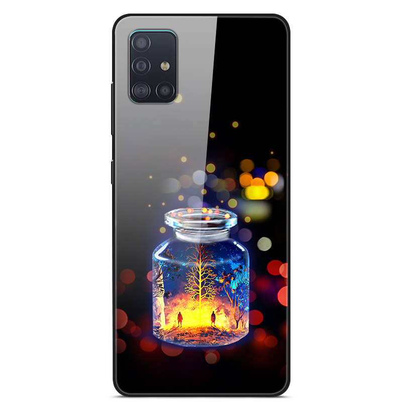 

Узорная Печать Закаленного Стекла PC TPU Гибридный Чехол Для Samsung Galaxy A51 - Желающий Бутылку, Galaxy A51 4G