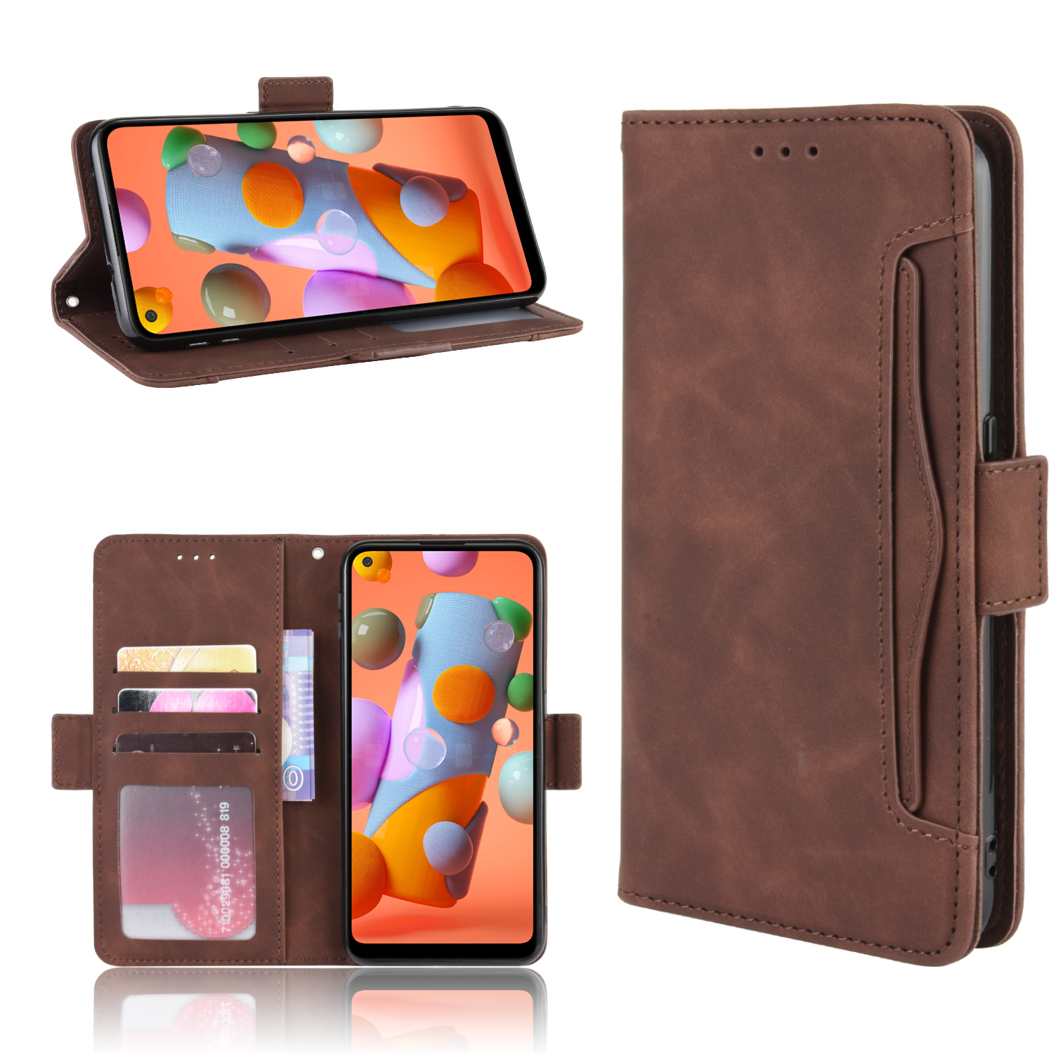 

PU Leather Wallet Phone Casing with Multiple Card Slots for Samsung Galaxy M11 - Brown, Galaxy M11