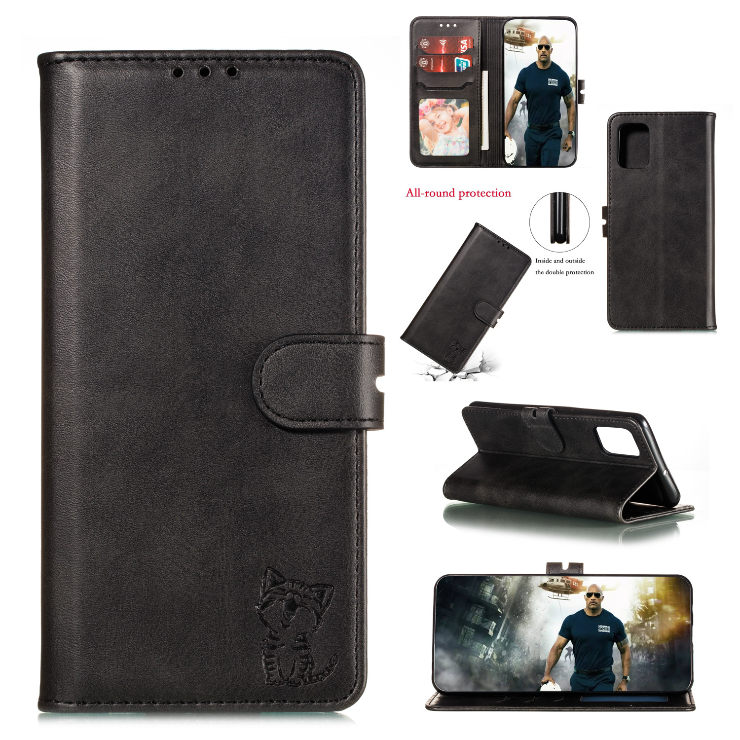 

Imprinted Cat Pattern PU Leather Wallet Case for Samsung Galaxy A51 - Black, Galaxy A51 4G