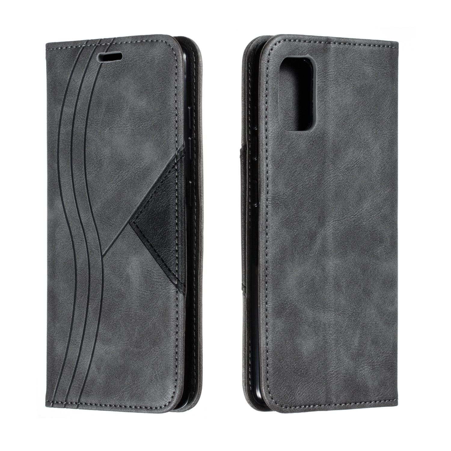 

Auto-absorbed Splicing Leather Shell Card Holder Phone Case for Samsung Galaxy A51 SM-A515 - Grey, Galaxy A51 4G