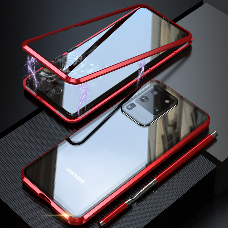 

LUPHIE Magnetic Metal Frame + Tempered Glass Back Phone Case for Samsung Galaxy S20 Ultra - Red, Galaxy S20 Ultra