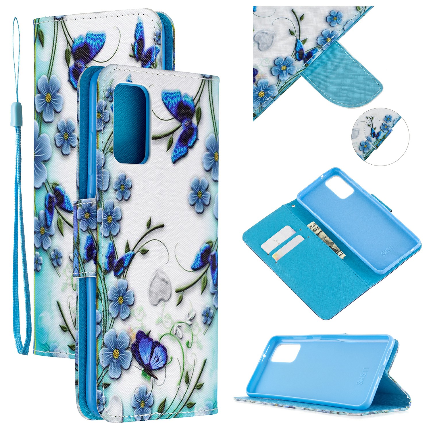 

Cross Texture Pattern Printing Leather Wallet Phone Casing for Samsung Galaxy S20 Plus - Blue Flowers, Galaxy S20 Plus