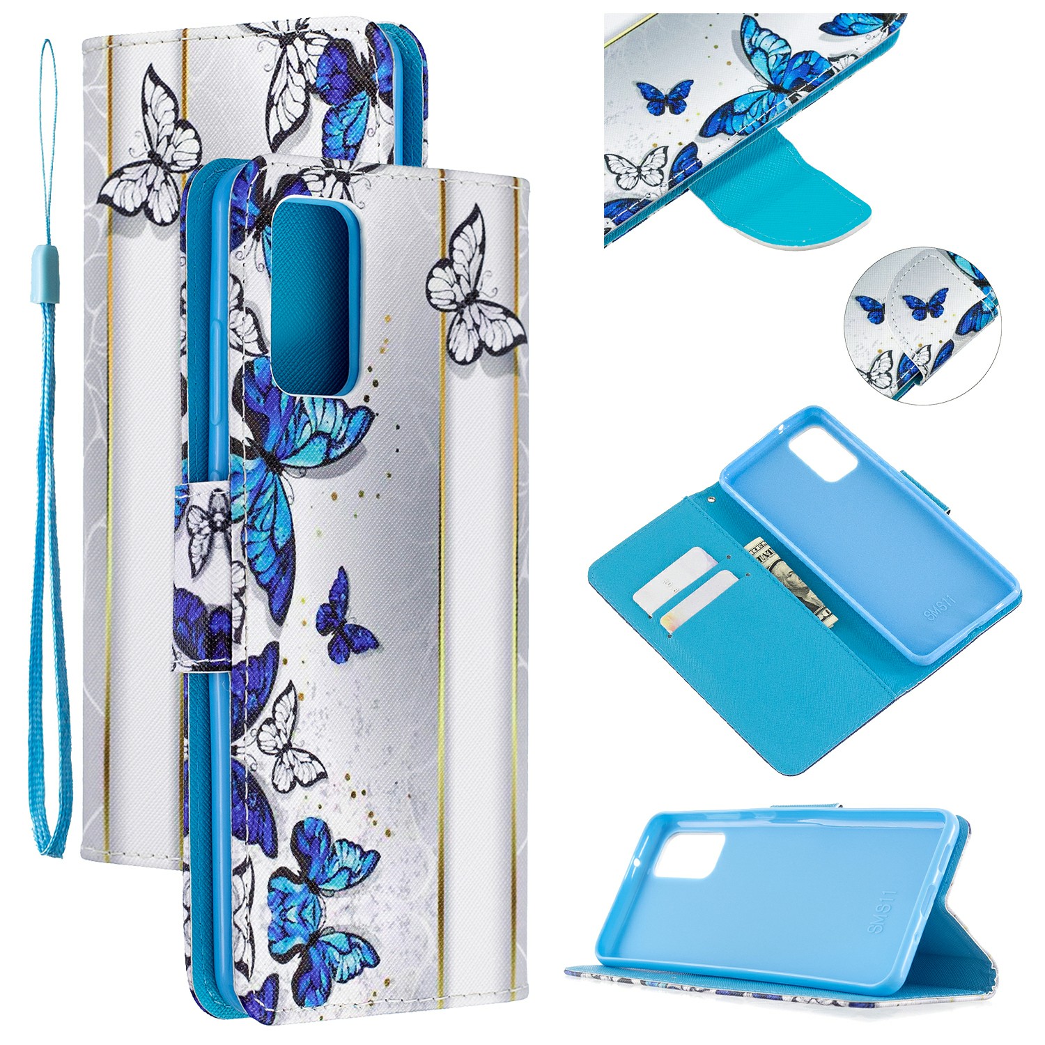 

Cross Texture Pattern Printing Leather Wallet Phone Casing for Samsung Galaxy S20 Plus - Blue Butterflies, Galaxy S20 Plus