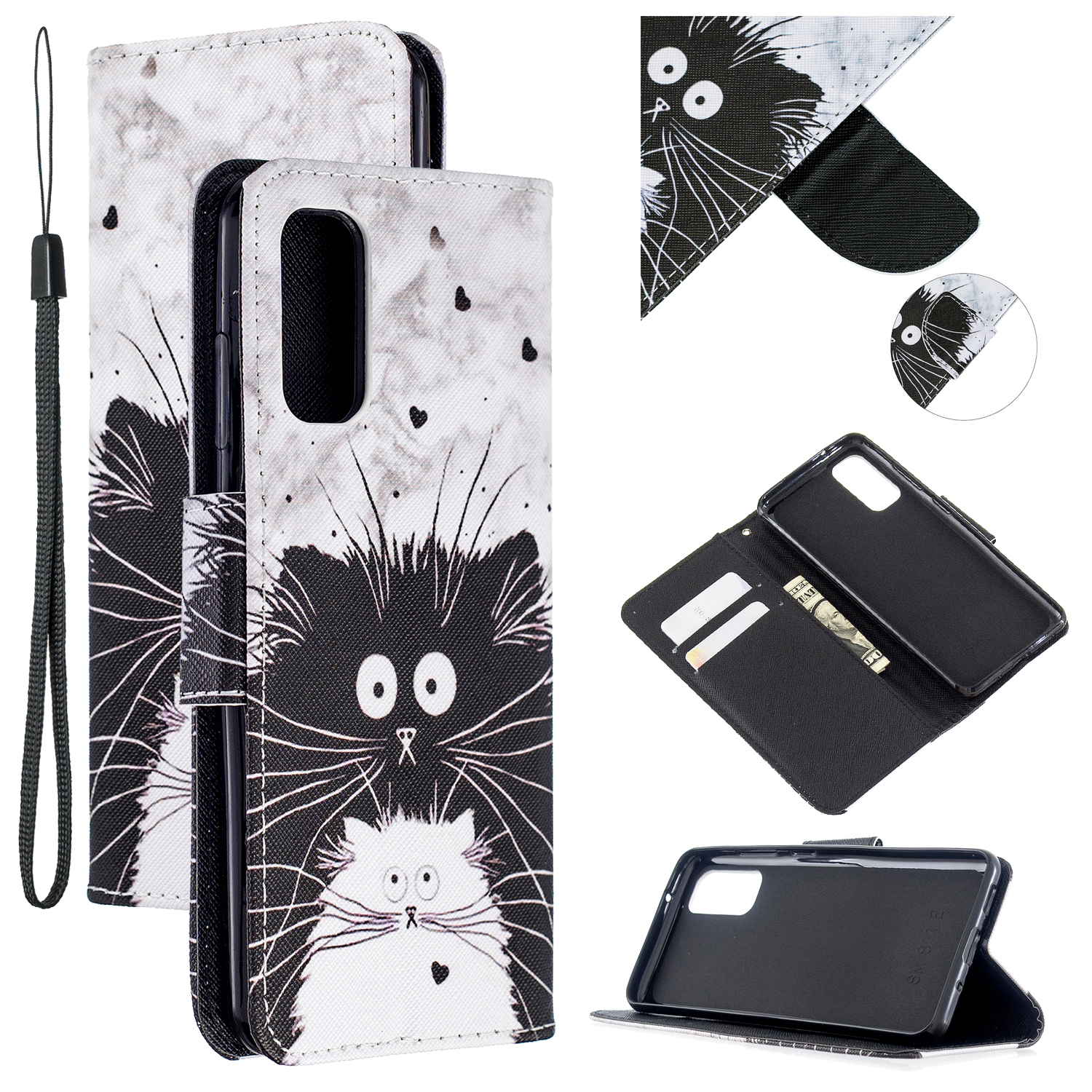 

Печать с Рисунком Перекрестная Текстура Кошелька Кожа - Черно -белый Кот, Galaxy S20 4G