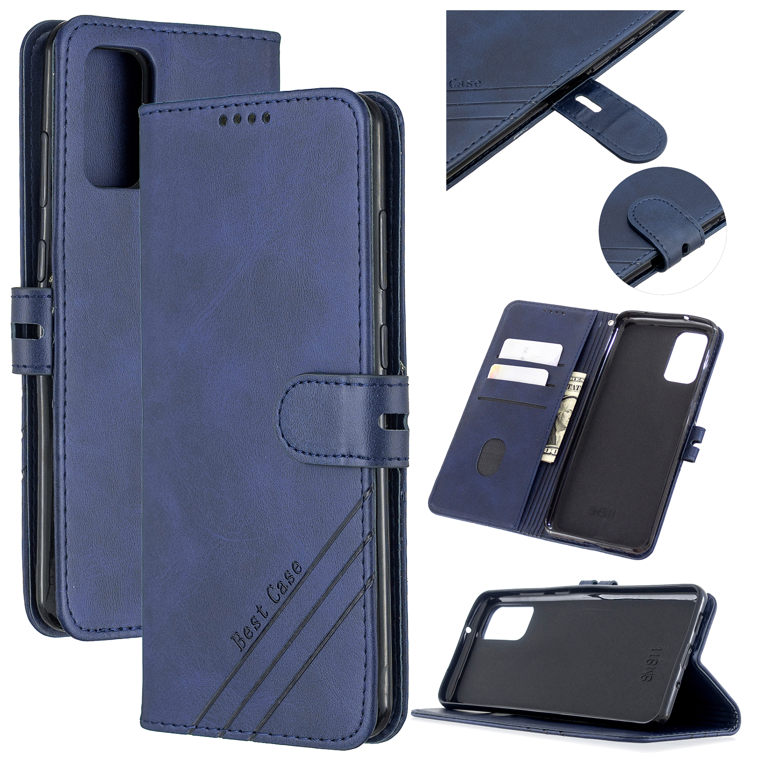 

Wallet Leather Stand Phone Cover with Lanyard for Samsung Galaxy S20 Plus - Blue, Galaxy S20 Plus