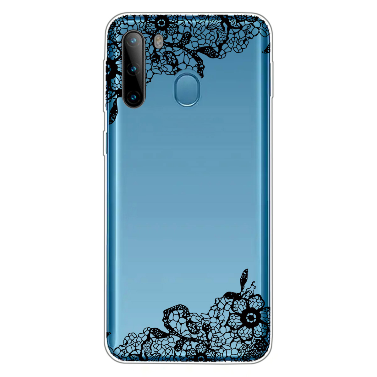 

Pattern Printing TPU Back Case for Samsung Galaxy A21 - Black Flower, Galaxy A21