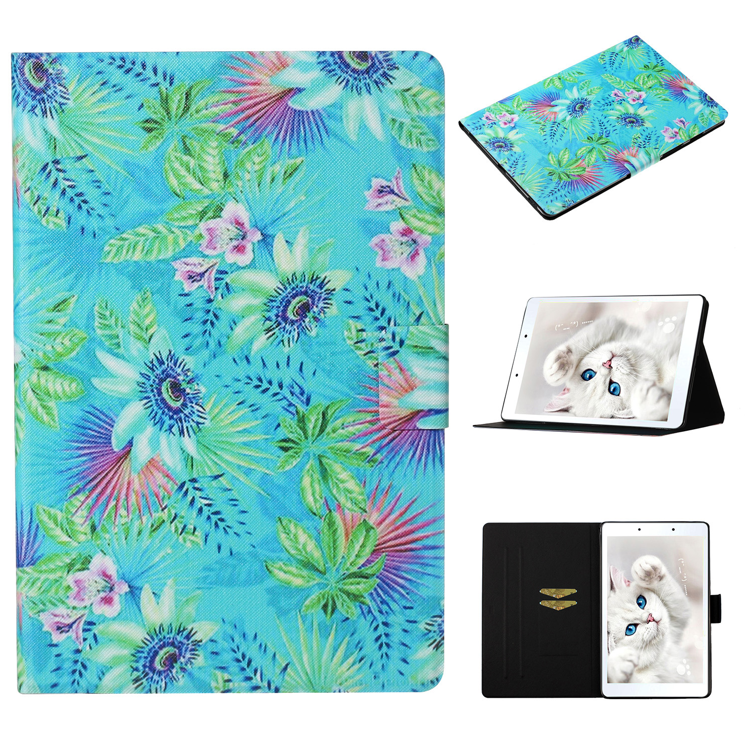 

Pattern Printing PU Leather Card Holder Case for Samsung Galaxy Tab A 8.0 Wi-Fi (2019) SM-T290 - Flower and Leaf, Galaxy Tab A 8.0 (2019)