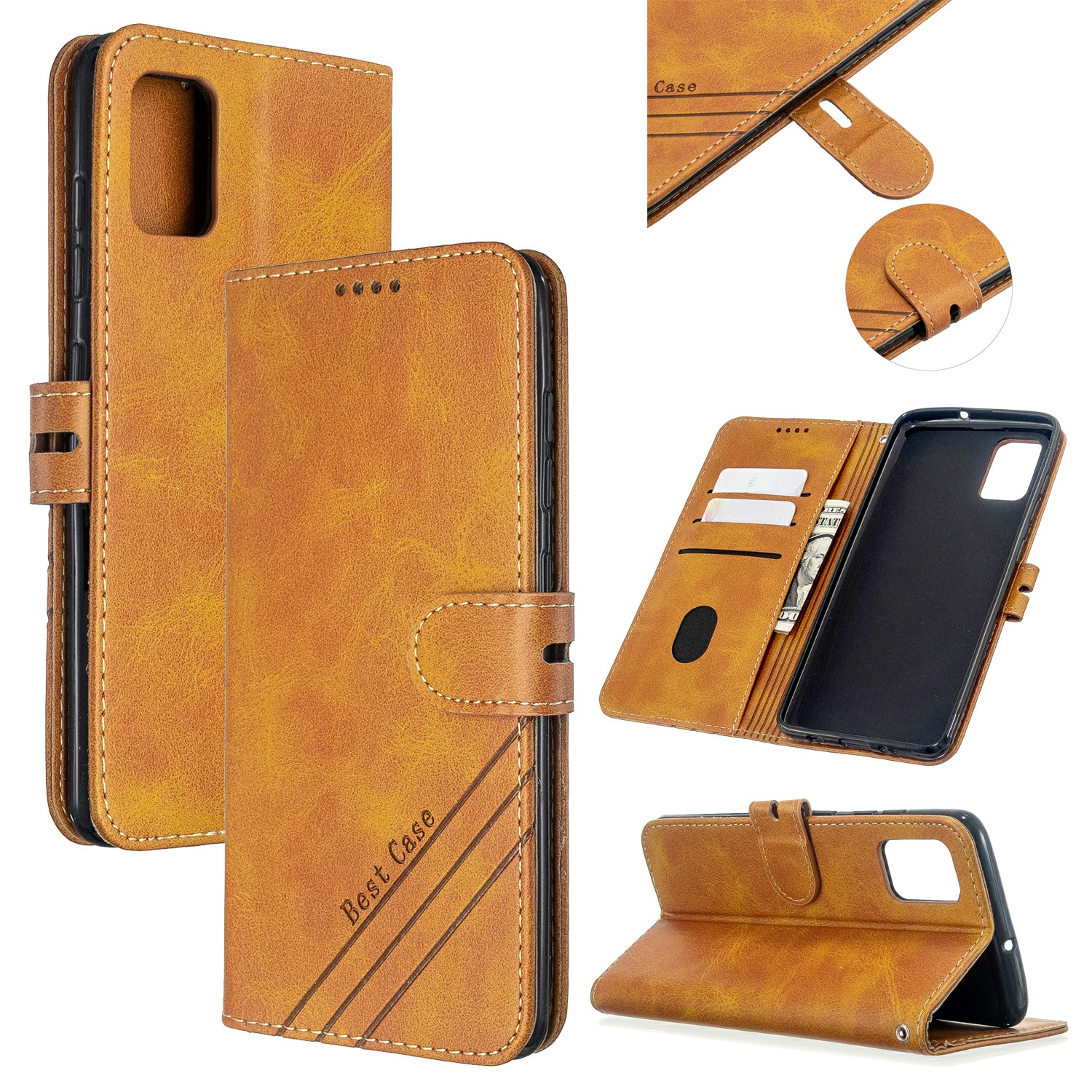 

Wallet Leather Stand Phone Cover with Lanyard for Samsung Galaxy A31 - Brown, Galaxy A31