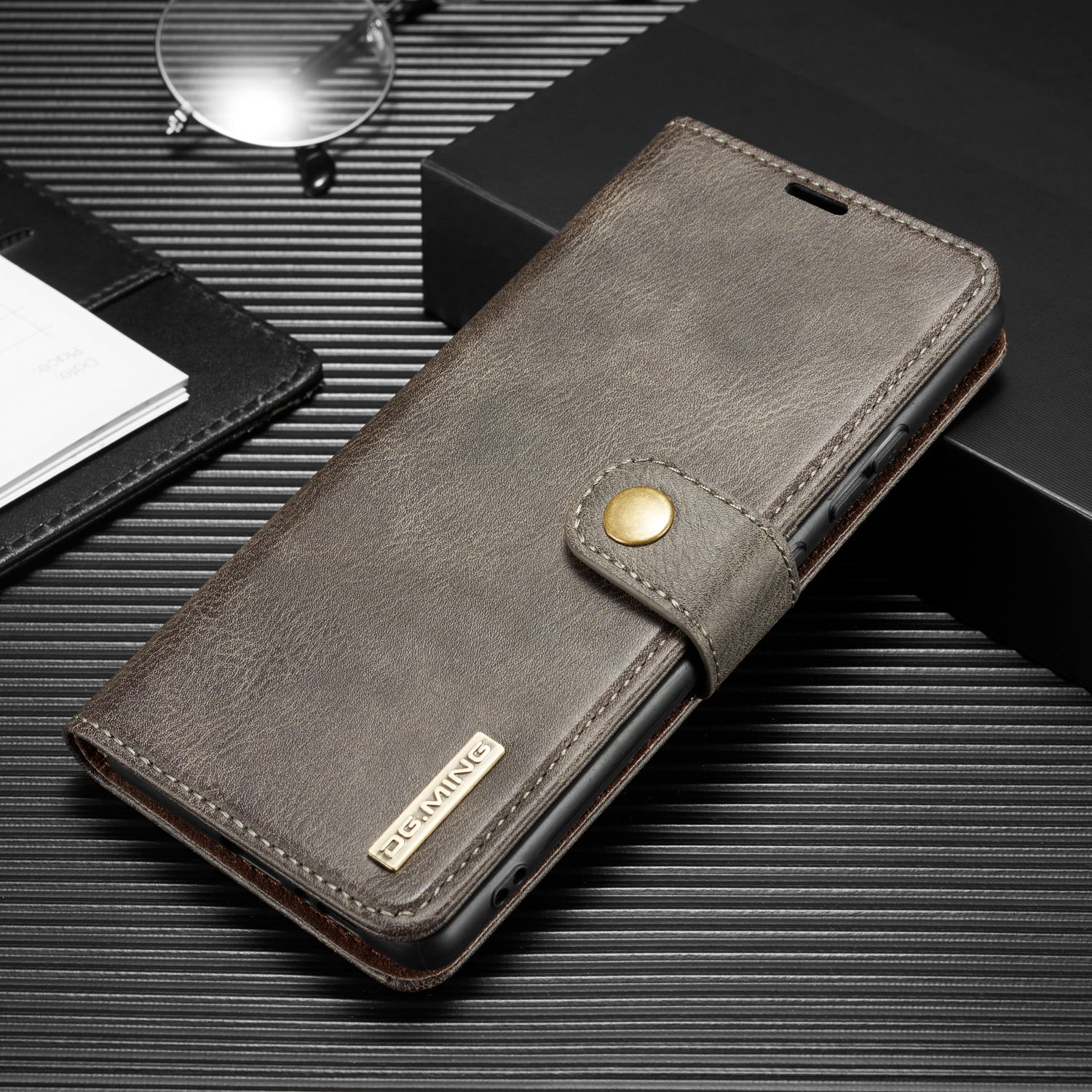 

DG.MING Detachable 2-in-1 Split Leather Wallet + PC Cover for Samsung Galaxy A91/S10 Lite - Grey, Galaxy A91