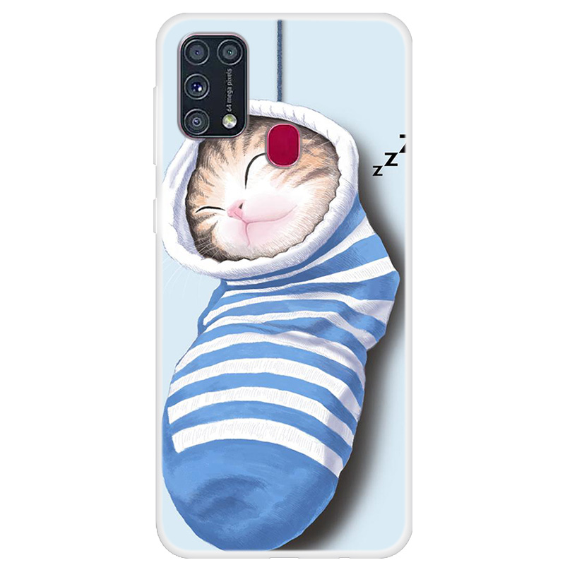 

Pattern Printing Soft TPU Phone Case Cover for Samsung Galaxy M31 - Sock Cat, Galaxy M31