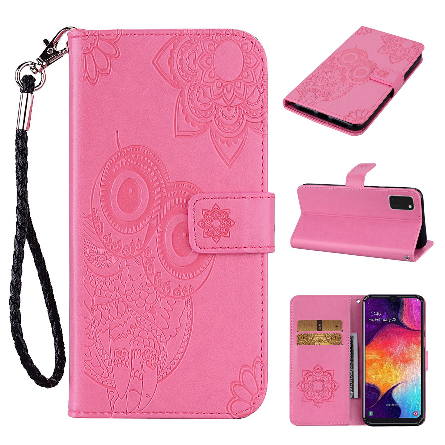 

Imprint Flower Owl Pattern Leather Wallet Stand Phone Case Shell for Samsung Galaxy A41 (Global Version) - Pink, Galaxy A41 (Global Version)