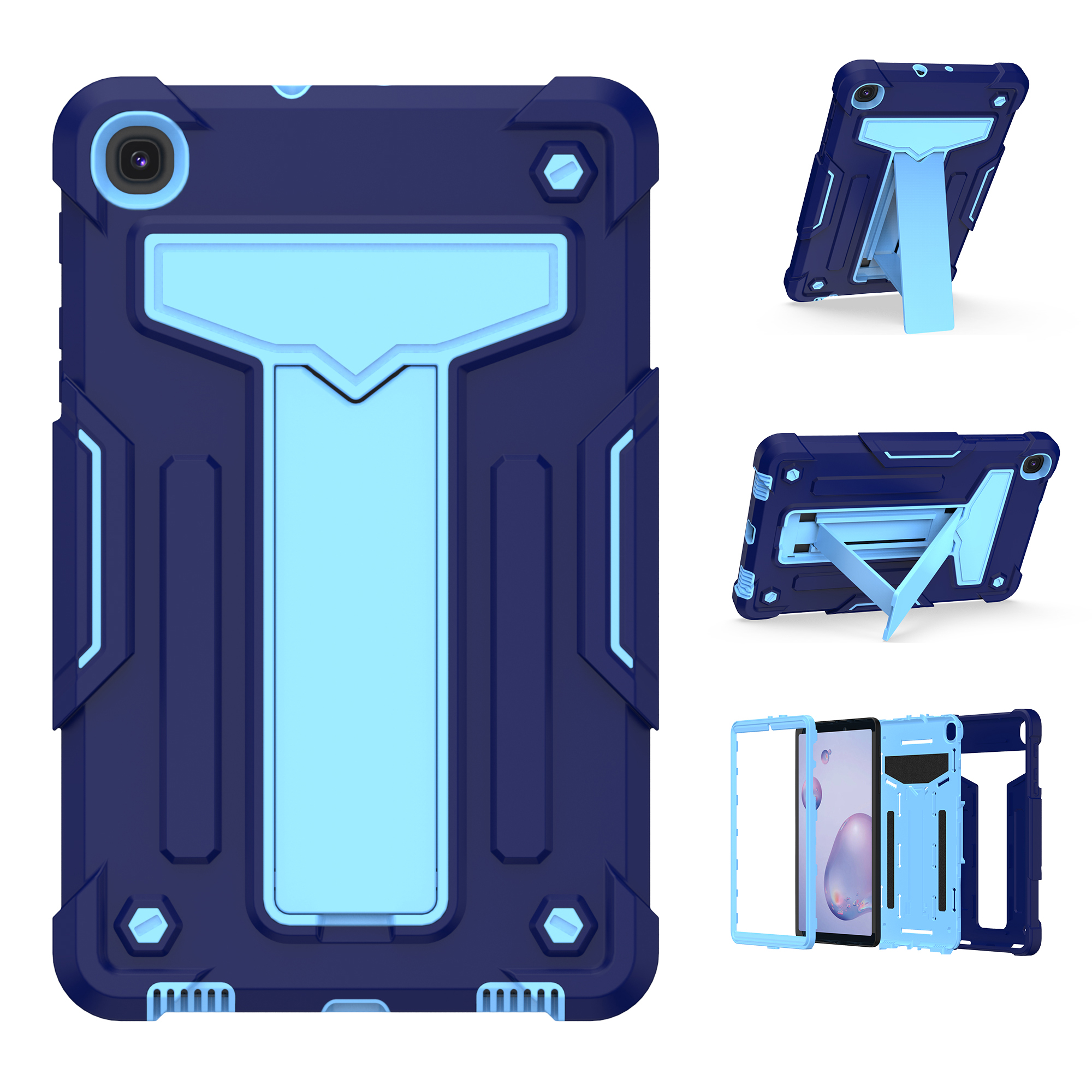 

Foldable Kickstand Contrast Color PC Silicone Tablet Case Cover for Samsung Galaxy Tab A 8.4 (2020) - Dark Blue/Baby Blue, Galaxy Tab A 8.4 (2020)