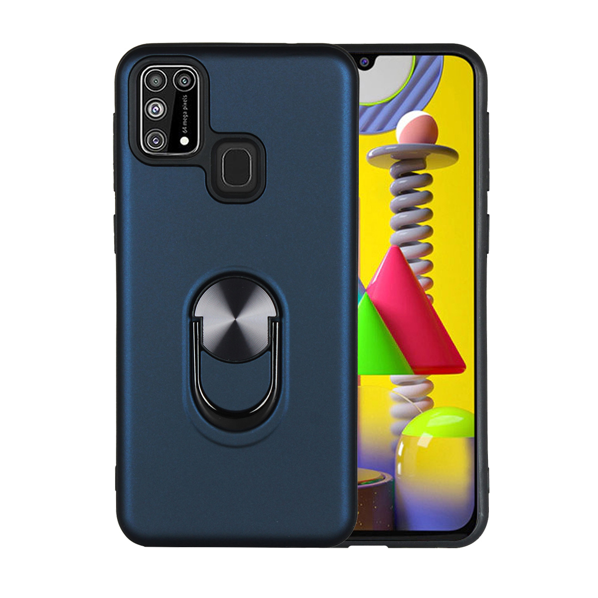 

Detachable PC + TPU Phone Cover with Finger Ring Kickstand for Samsung Galaxy M31 - Blue, Galaxy M31