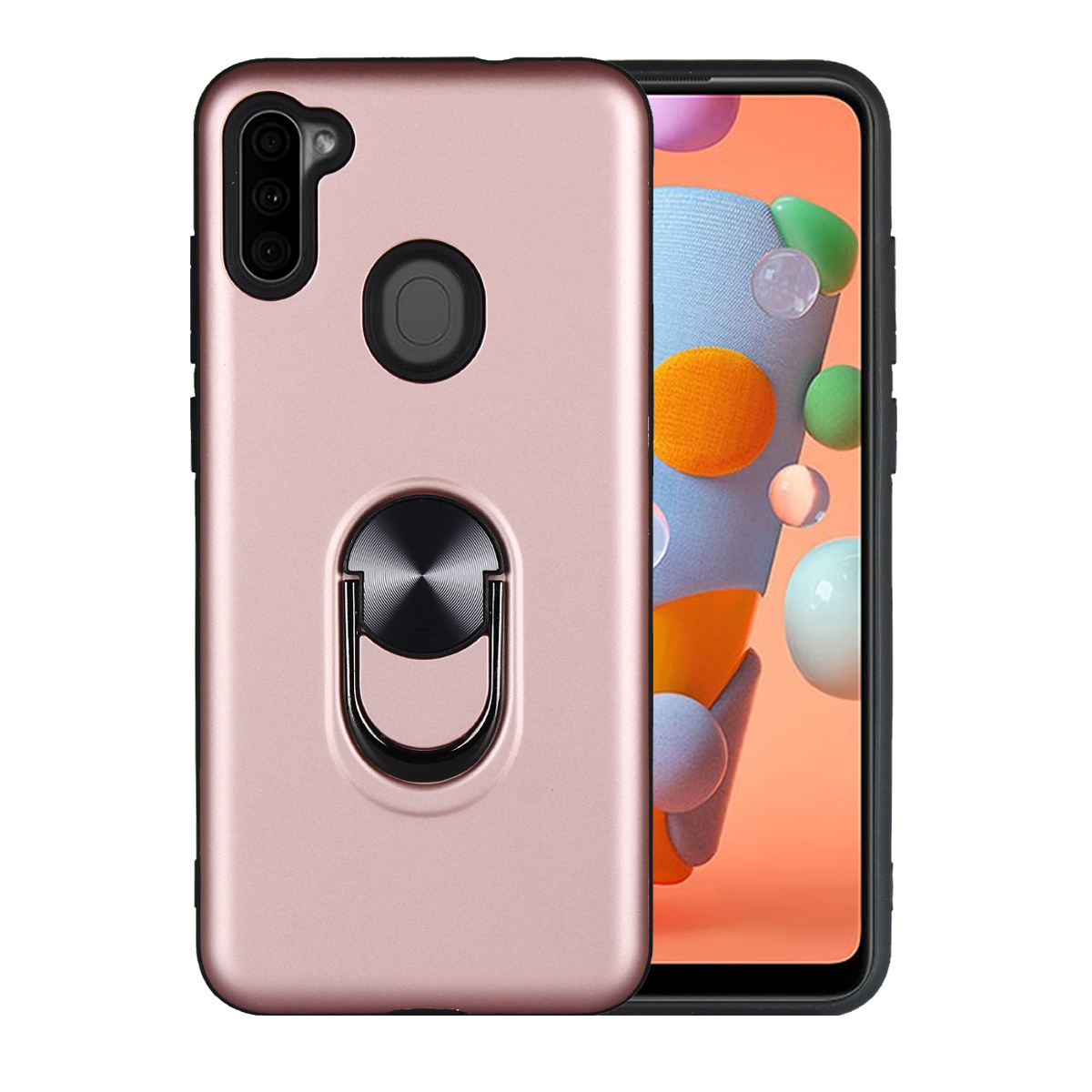 

2 in 1 Hybrid PC + TPU Phone Case with Finger Ring Kickstand for Samsung Galaxy A11 - Rose Gold, Galaxy A11