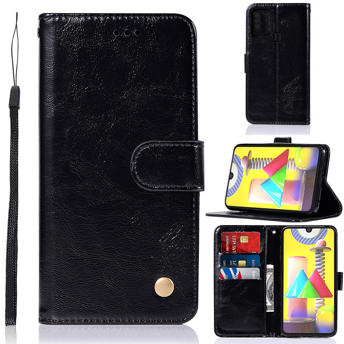 

Premium Vintage Leather Wallet Case for Samsung Galaxy M31 - Black, Galaxy M31