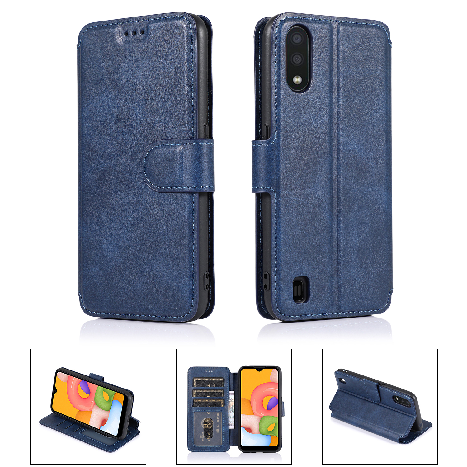 

PU Leather + TPU Wallet Style Shell for Samsung Galaxy A01 - Blue, Galaxy A01