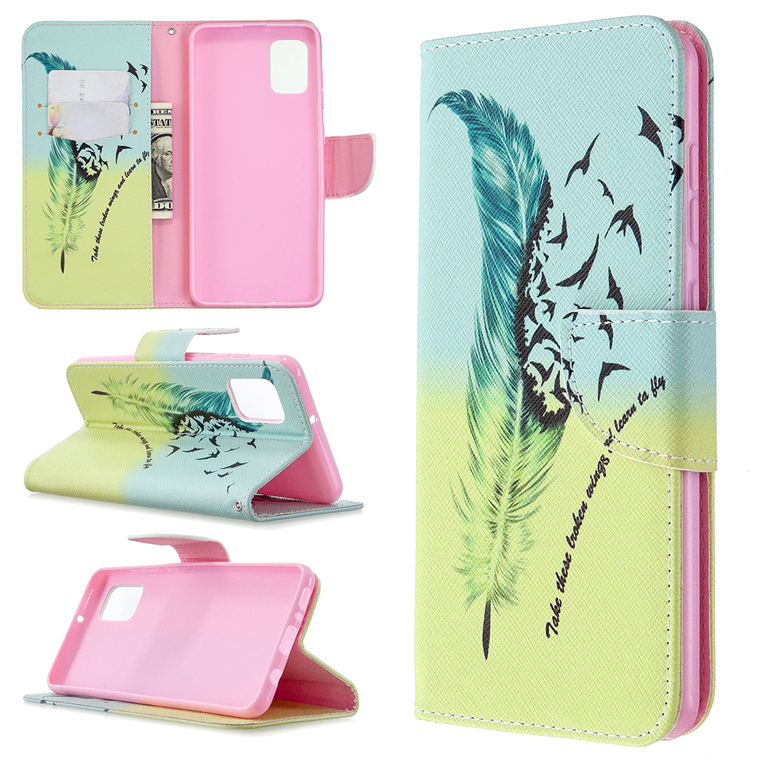 

Pattern Printing Leather Wallet Protective Case for Samsung Galaxy A31 - Feather, Galaxy A31