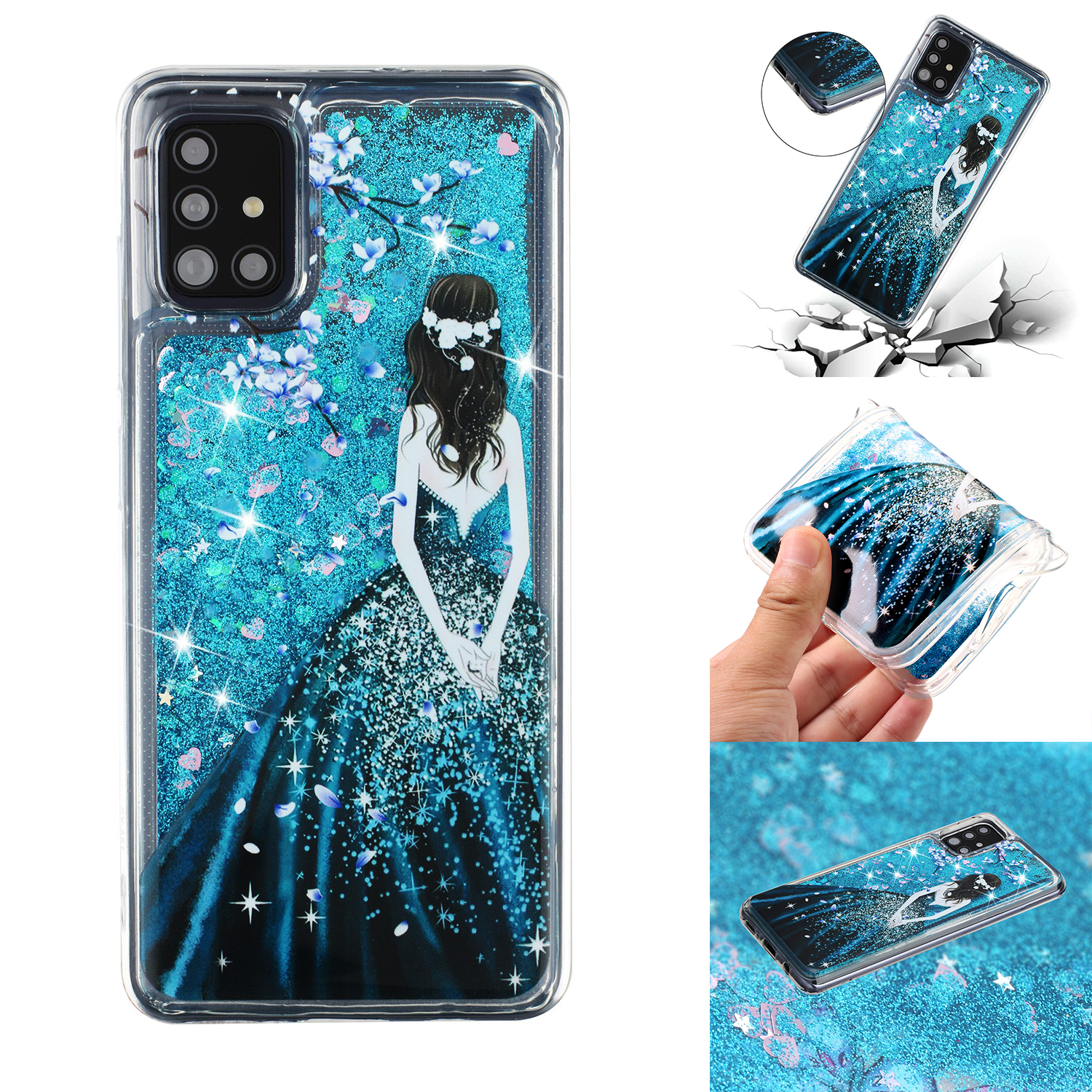

Patterned Glitter Powder Quicksand TPU Phone Cover Shell for Samsung Galaxy A51 SM-A515 - Beautiful Girl, Galaxy A51 4G