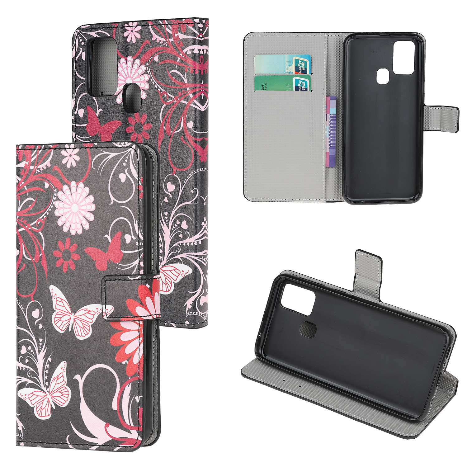 

Pattern Printing PU Leather Wallet Stand Phone Cover for Samsung Galaxy M31 - Flowers and Butterflies, Galaxy M31