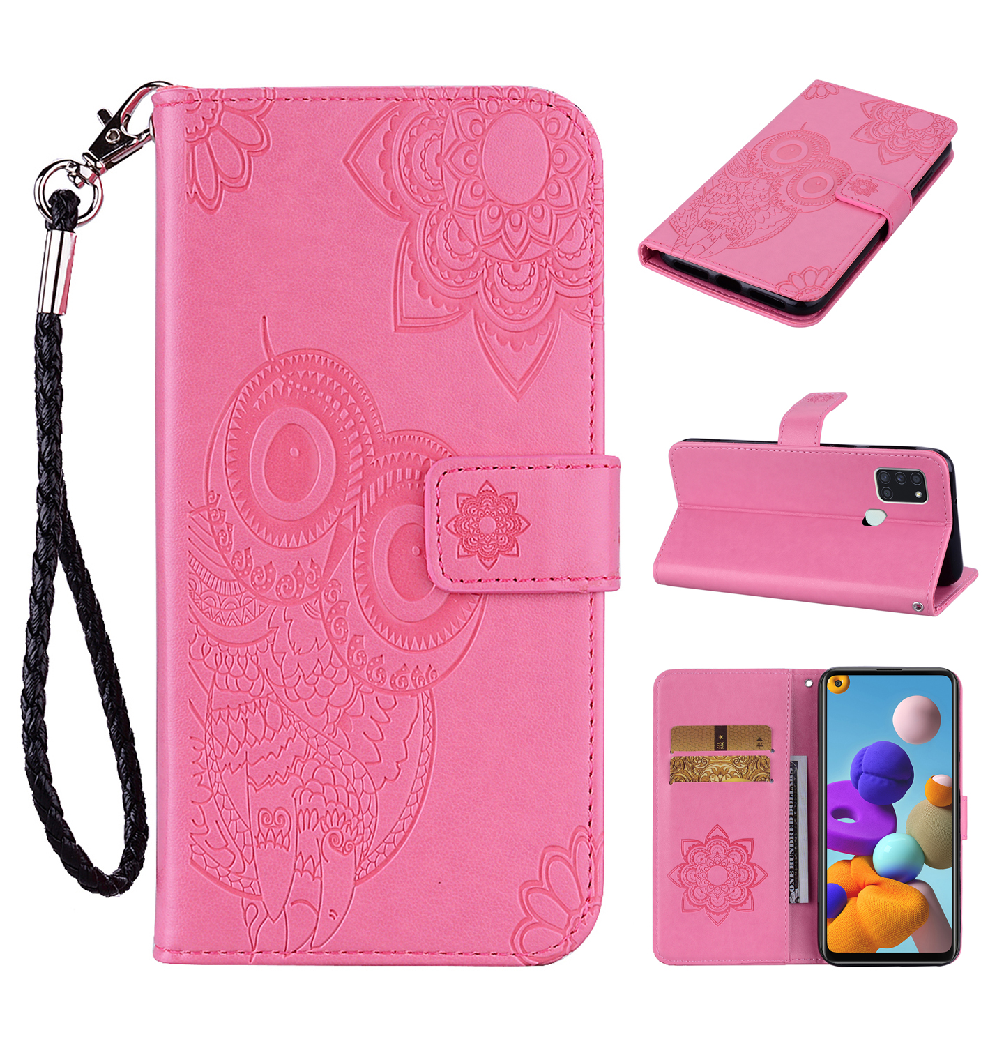 

Imprint Owl Flower Pattern Leather Wallet Shell for Samsung Galaxy A21s - Pink, Galaxy A21s