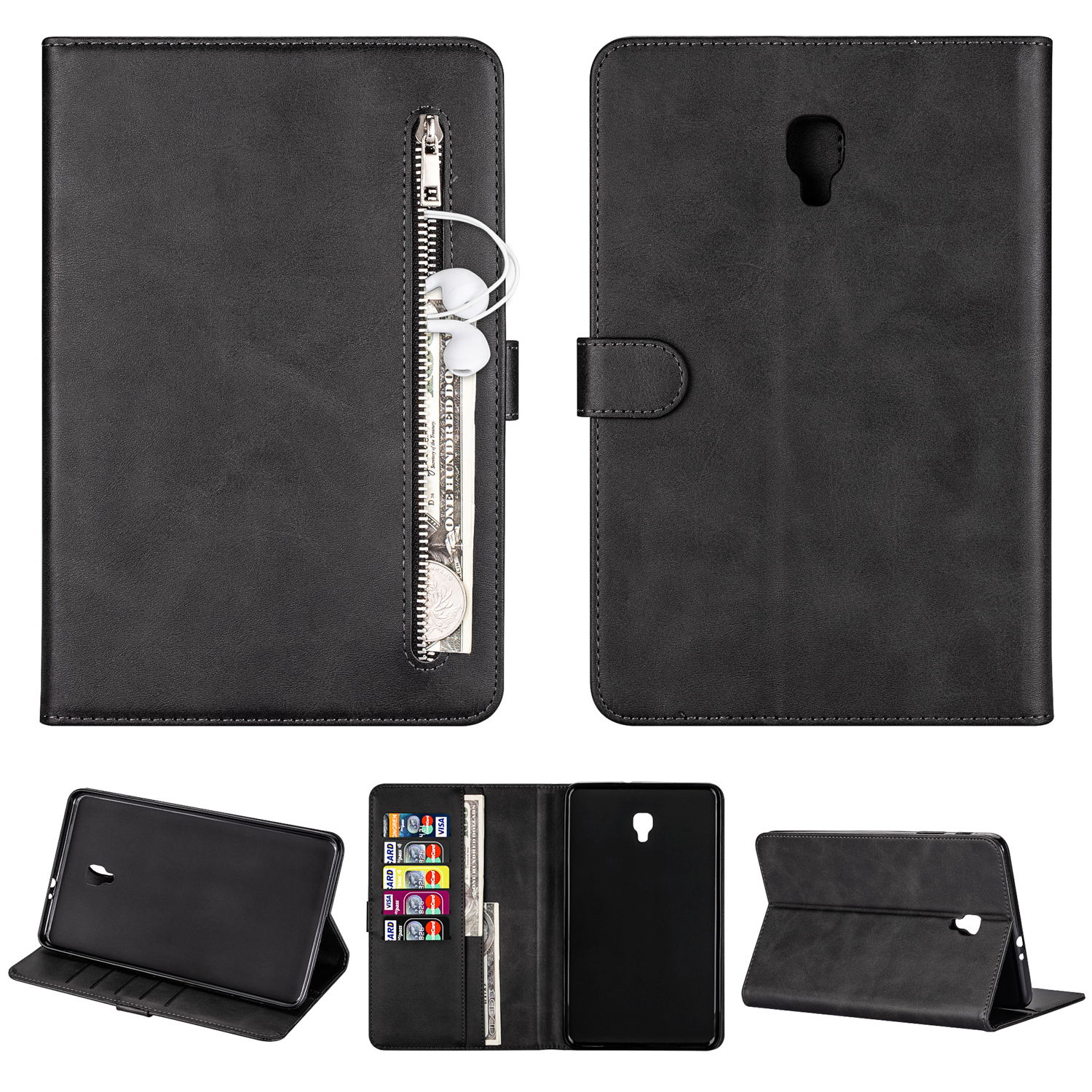 

Zipper Pocket Wallet Stand Leather Tablet Protective Case Cover for Samsung Galaxy Tab A 8.0 (2017) T380 T385 - Black, Galaxy Tab A 8.0 (2017)
