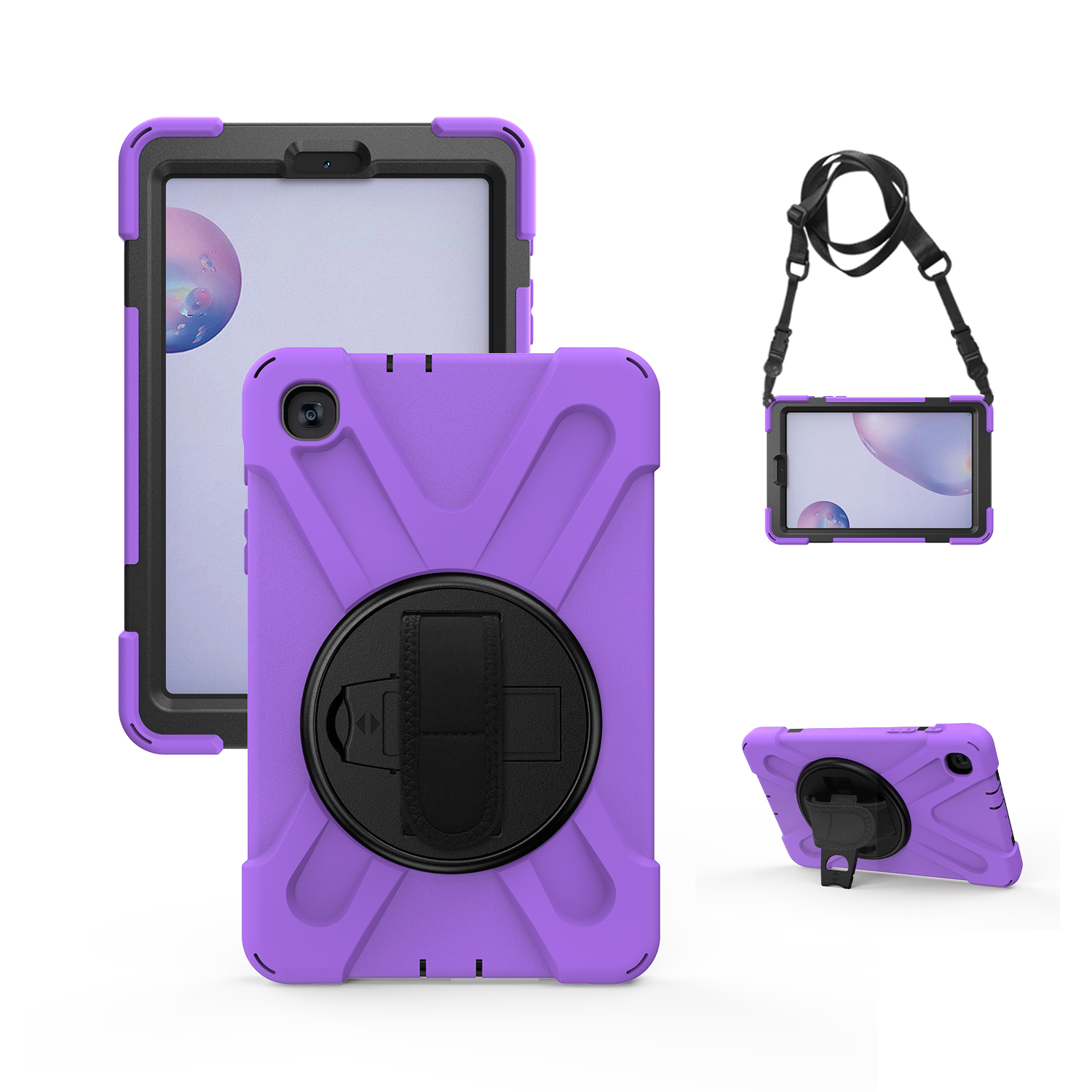 

360° Swivel PC + Silicone Tablet Cover with Handy Strap and Shoulder Strap for Samsung Galaxy Tab A 8.4 T307 (2020) - Purple, Galaxy Tab A 8.4 (2020)