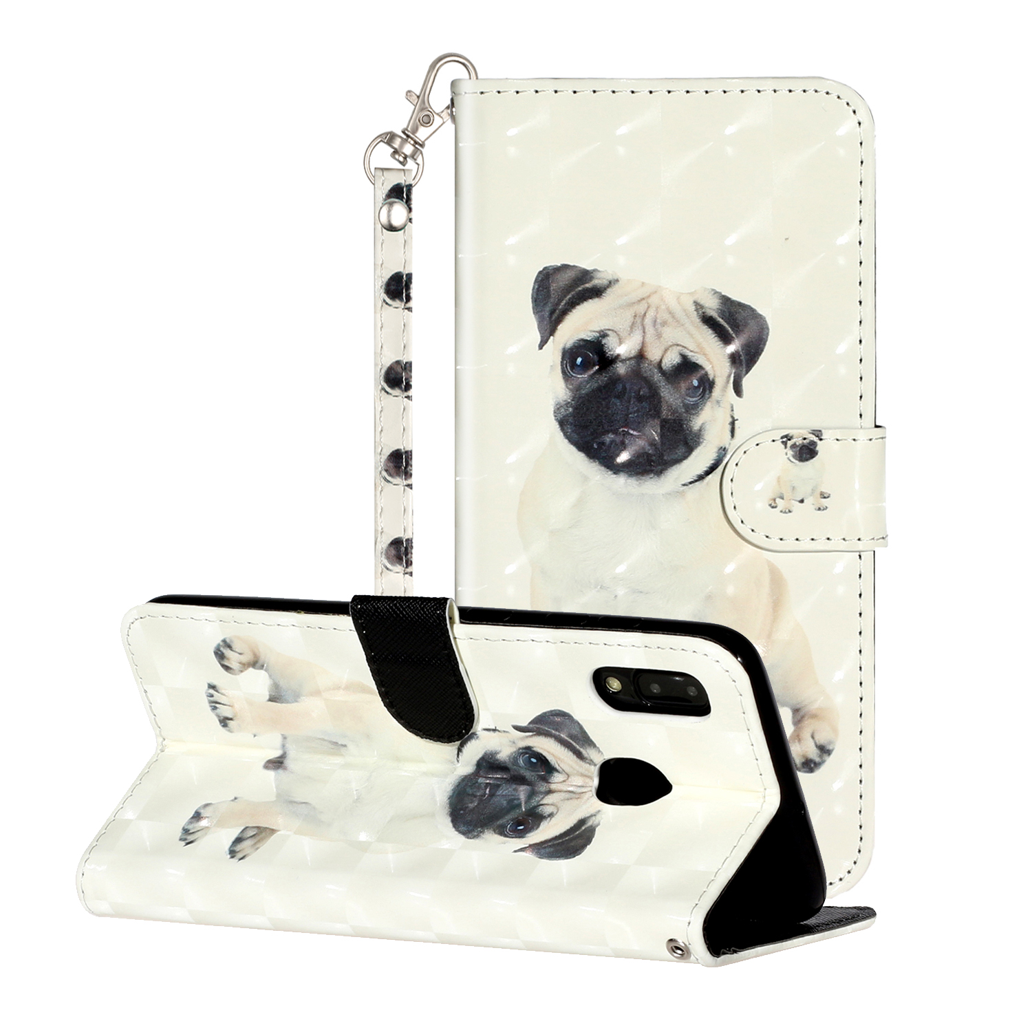 

Light Spot Decor Wallet Stand Leather Pattern Printing Phone Shell for Samsung Galaxy A20/A30 - Dog, Galaxy A20