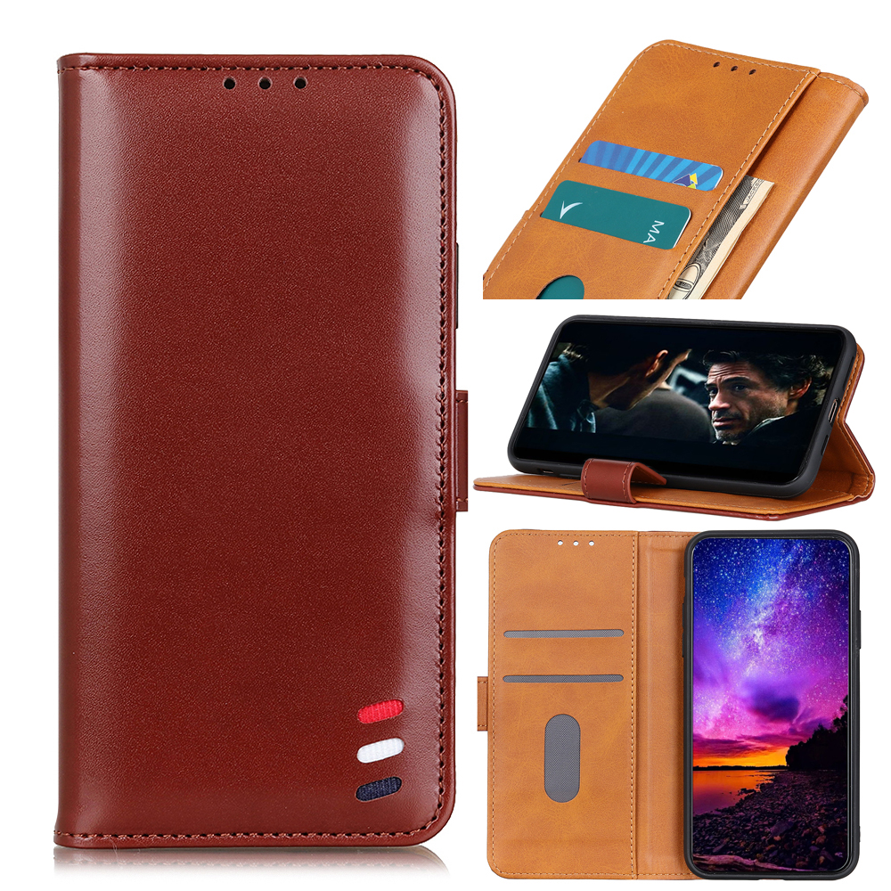 

Tricolor Strip Auto-absorbed Split Leather Wallet Case for Samsung Galaxy Note 20 Plus - Brown, Galaxy Note20 Ultra