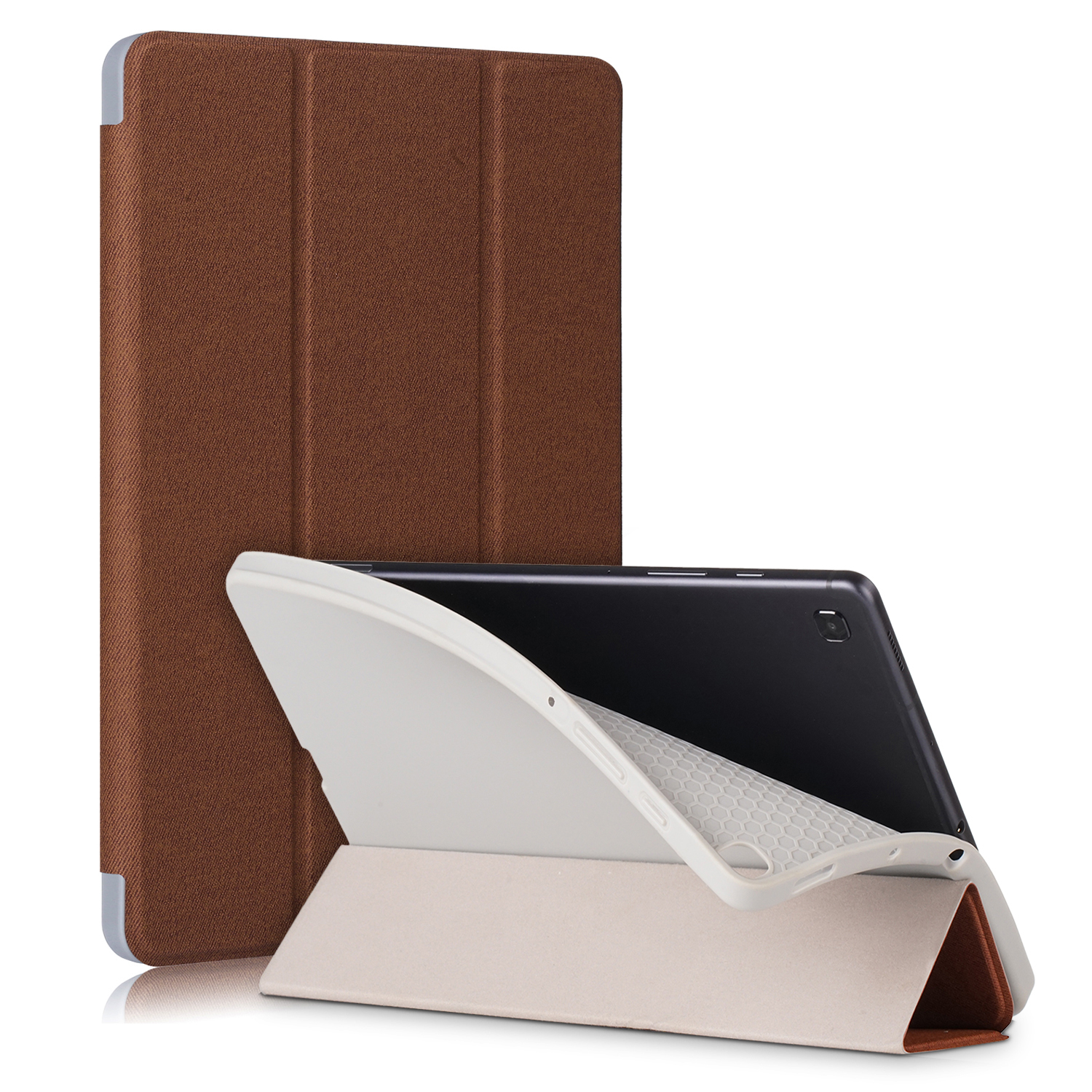 

Cloth Texture Tri-fold Stand Leather Smart Shell with Pen Slot for Samsung Galaxy Tab S6 Lite 10.4 P610 - Brown, Galaxy Tab S6 Lite