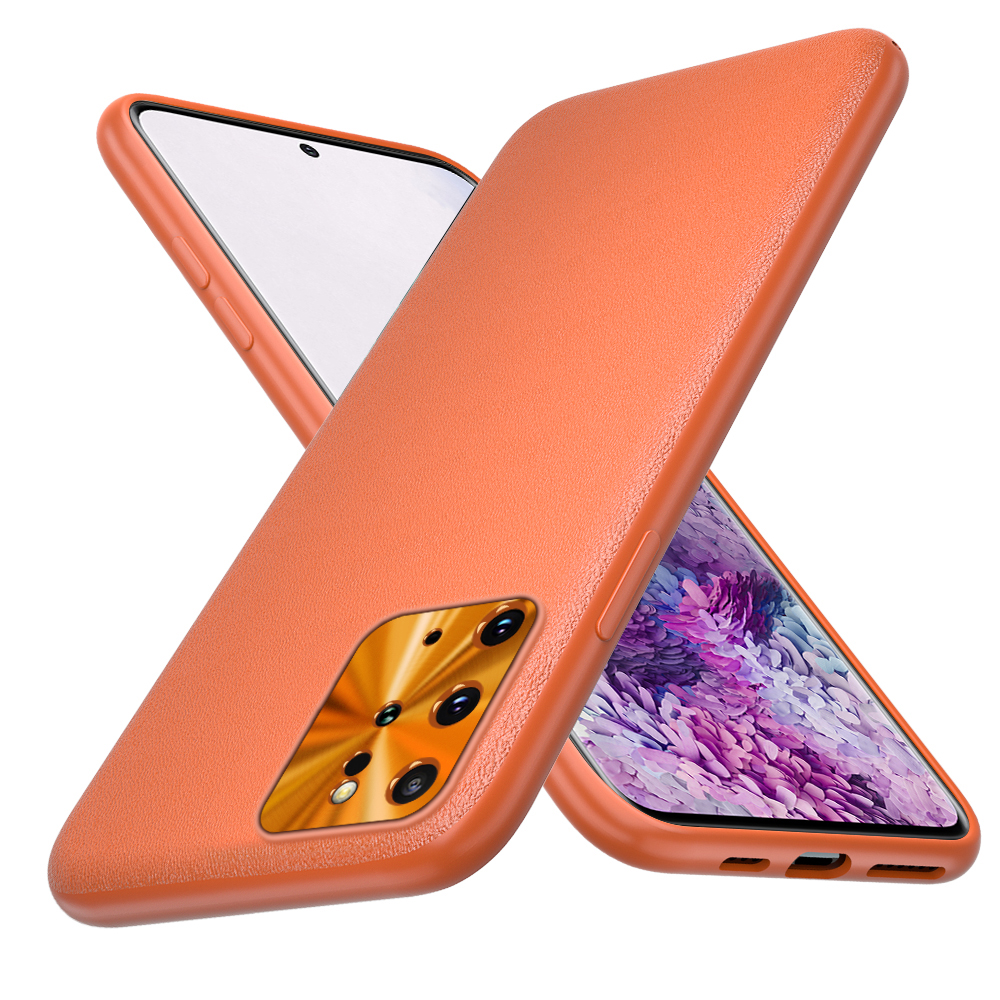 

PU Кожаный Футбольный Чехол TPU С Кольцом Линзы Сплавов Для Samsung Galaxy S20 Plus - Апельсин, Galaxy S20 Plus