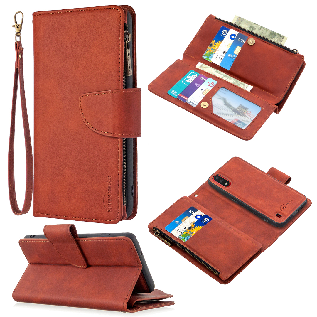 

Zipper Stylish Style Case Leather Shell for Samsung Galaxy A01 - Brown, Galaxy A01