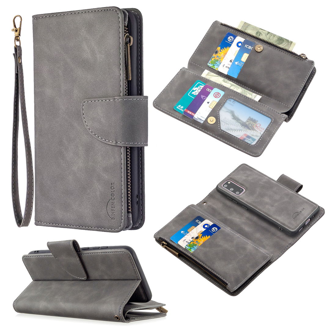 

Zipper Pocket Detachable 2-in-1 Leather Wallet Stand Phone Case for Samsung Galaxy S20 - Grey, Galaxy S20