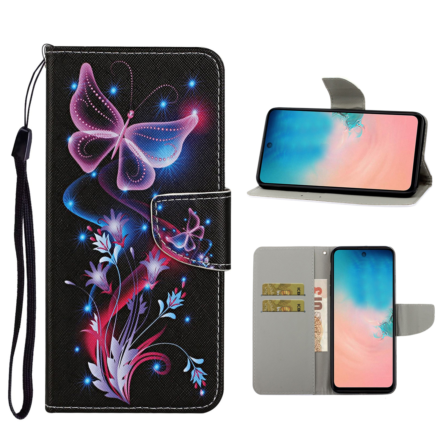 

Узорная Печать FLIP Кожаный Чехол Кошелек Сотовый Телефон Для Samsung Galaxy A51 SM-A515 - Волшебная Бабочка, Galaxy A51 4G
