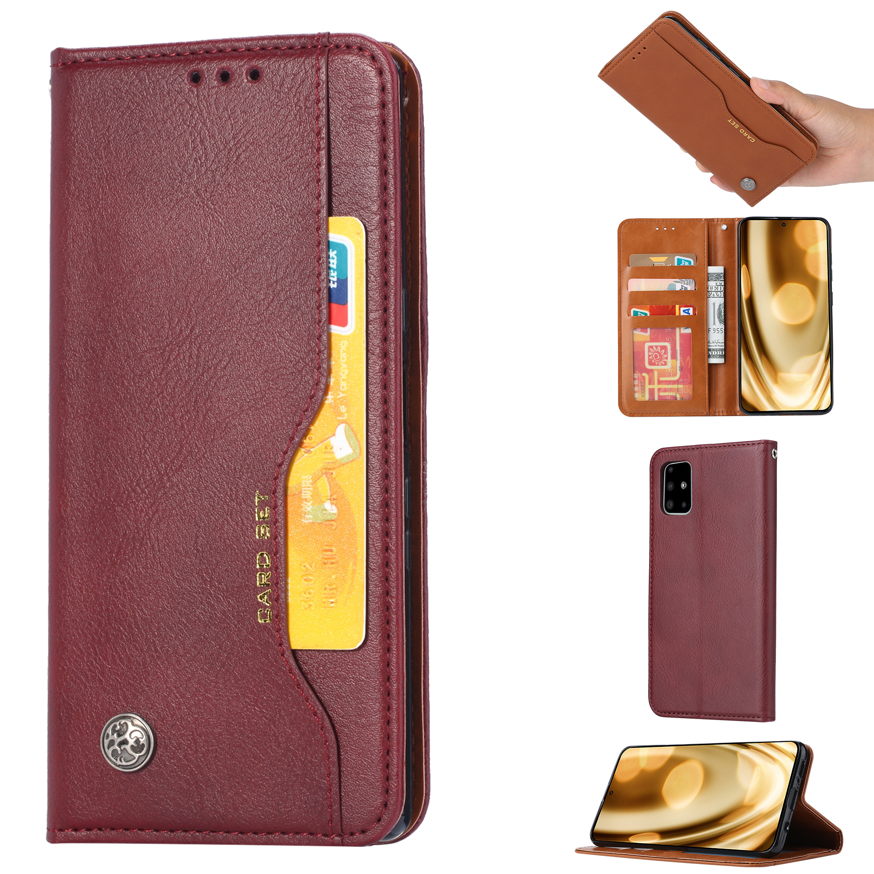 

Auto-absorbed PU Leather Stand Wallet Phone Shell for Samsung Galaxy Note 20/Note 20 5G - Dark Brown, Galaxy Note 20