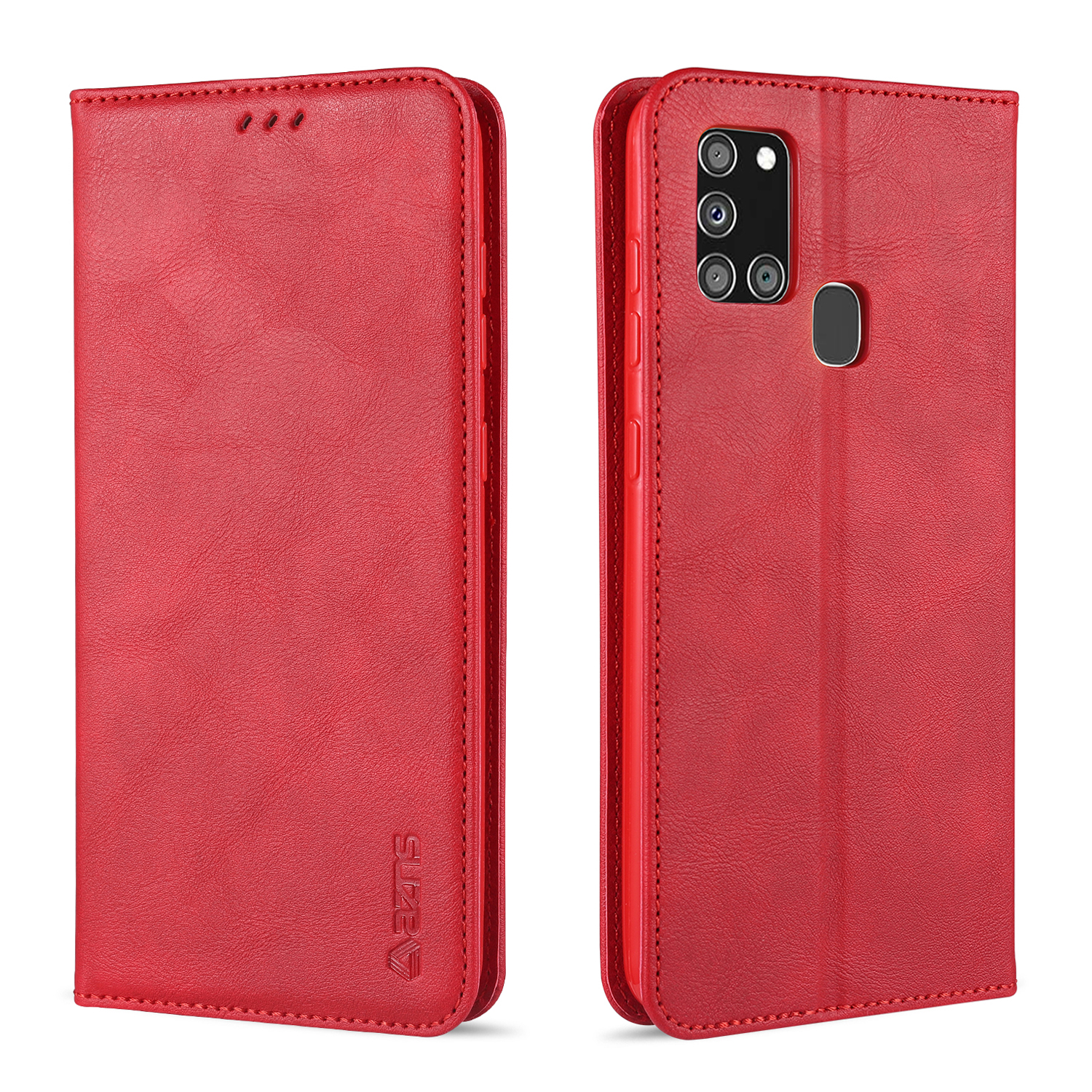 

AZNS Leather Stand Case with Card Slots for Samsung Galaxy A21s - Red, Galaxy A21s