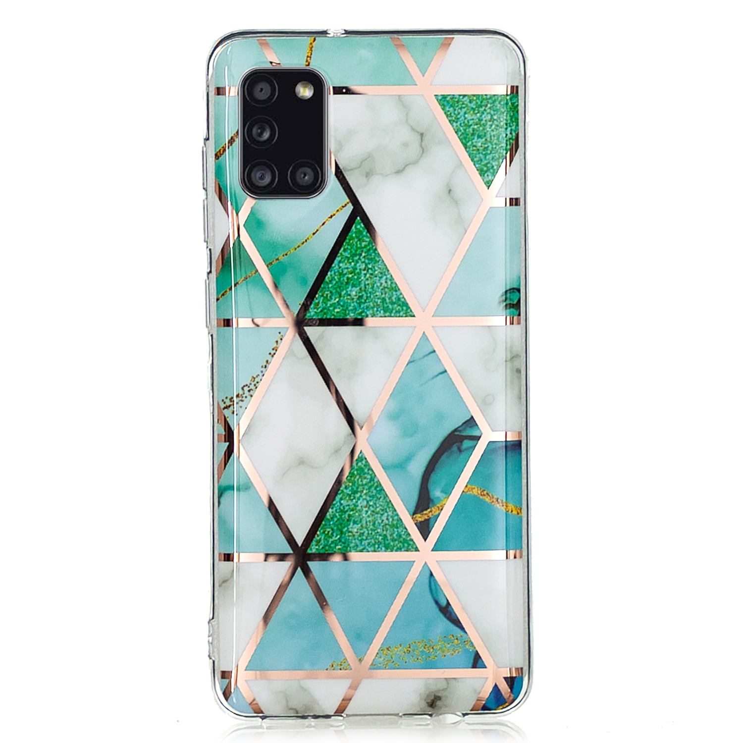 

Marble Skin Rose Gold Electroplating IMD TPU Cover for Samsung Galaxy A31 - White / Cyan, Galaxy A31