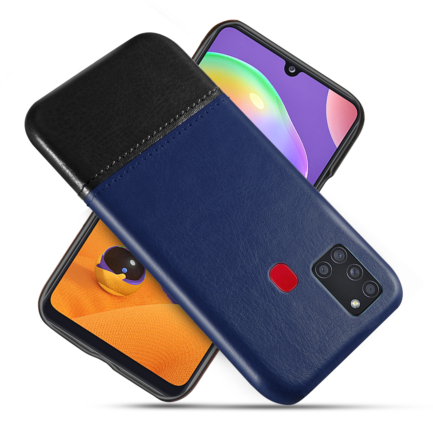 

KSQ Bi-color Splicing PU Leather Coated PC Back Cover for Samsung Galaxy A21s - Blue / Black, Galaxy A21s