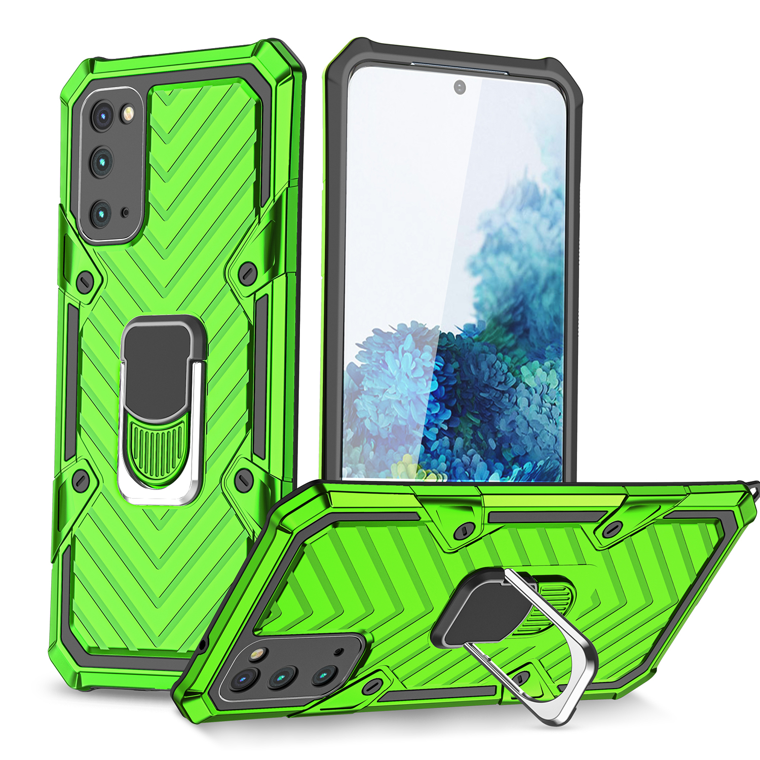 

Rotatuble Finger Rig Right Kickstand PC + TPU Гибридный Задний Чехол Для Samsung Galaxy S20 - Светло-зеленый, Galaxy S20